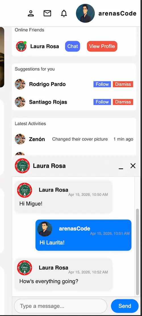 Social Media Clone — mobile view