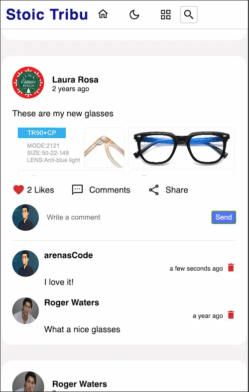 Social Media Clone — mobile view