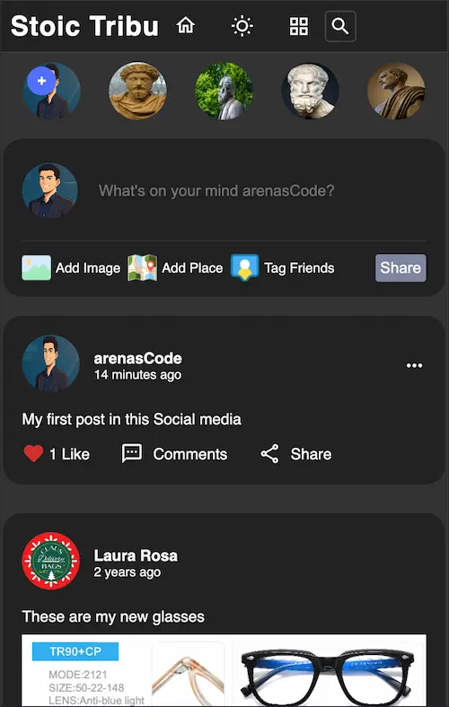 Social Media Clone — mobile view